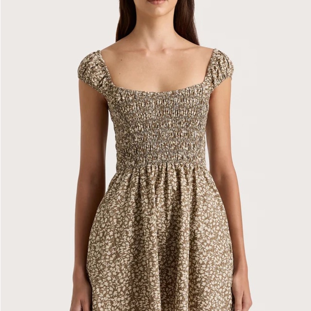 Faithfull the Brand Brown and White Mini Dress, Size 2